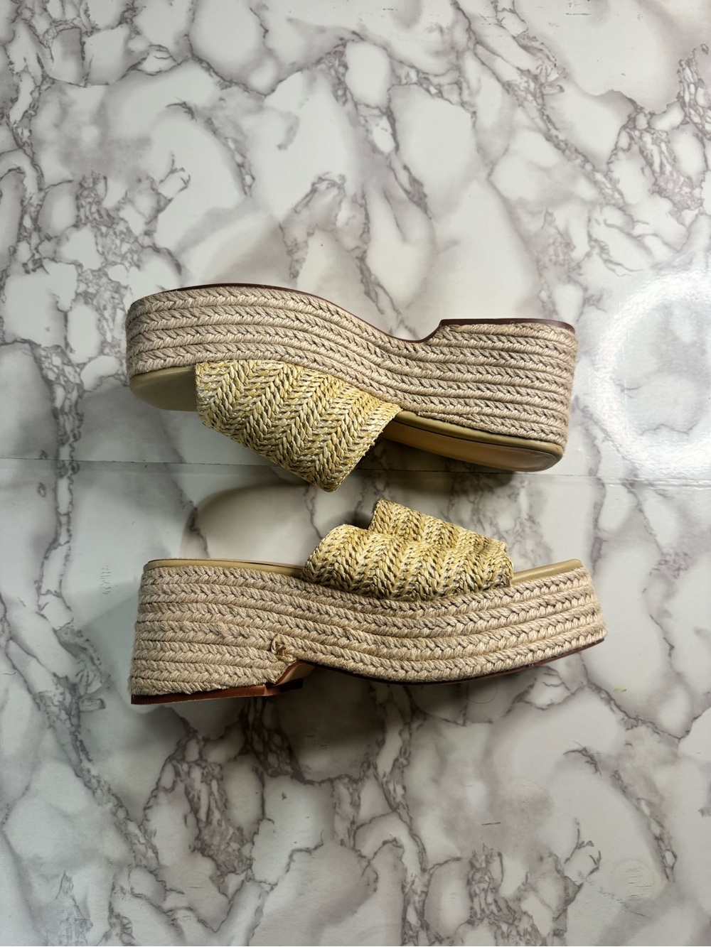Woven Platform Slide Sandals in Natural